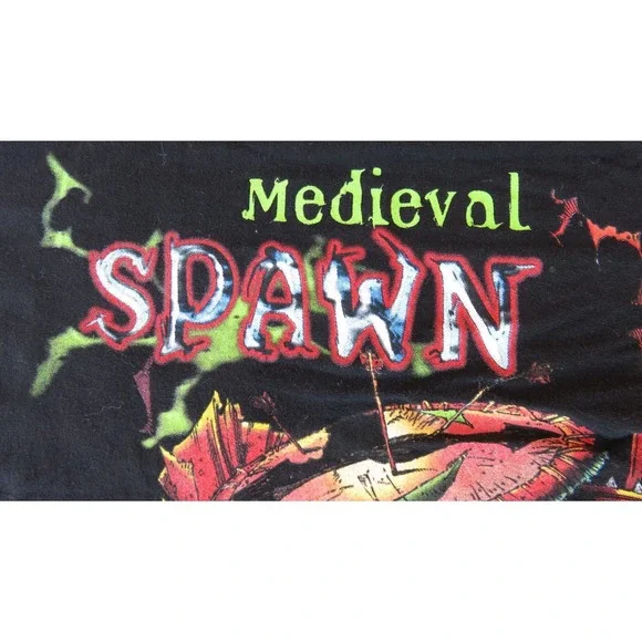 VTG Medieval‎ Spawn Todd McFarlane 1997 Giant Black Cotton T-Shirt Size Lg, NWOT
